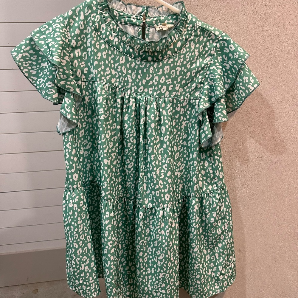 Green Leopard Print Ruffle Dress